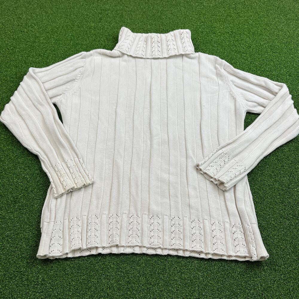 Through the Country Door White Ribbed Knit Turtleneck Sweater Sz L